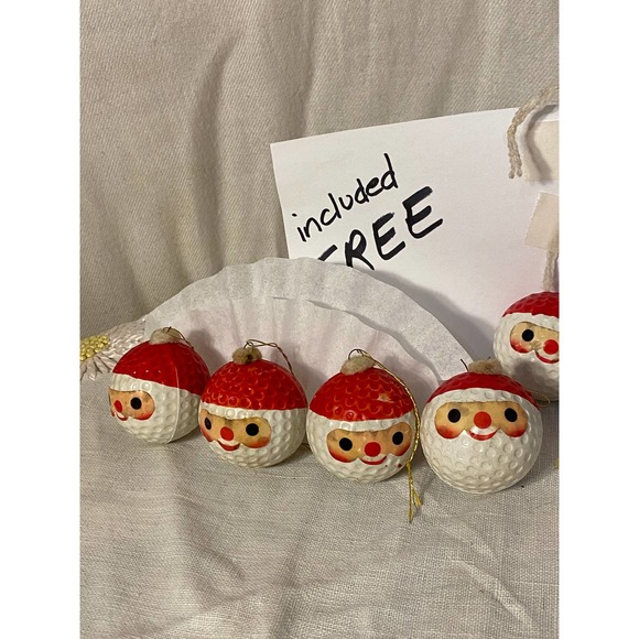 Vintage, Set of Four, Golf Ball Santa Claus, Hanging Christmas Tree Ornaments, - Picture 1 of 14